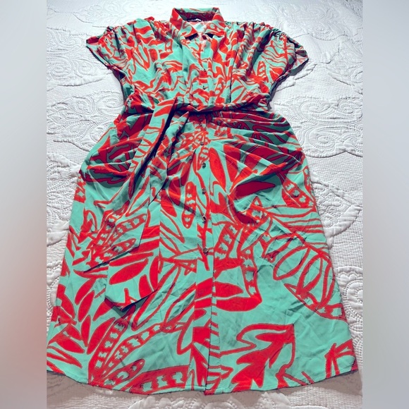 Resort Ready Red and Blue Wrap Midi sunDress - Picture 4 of 6